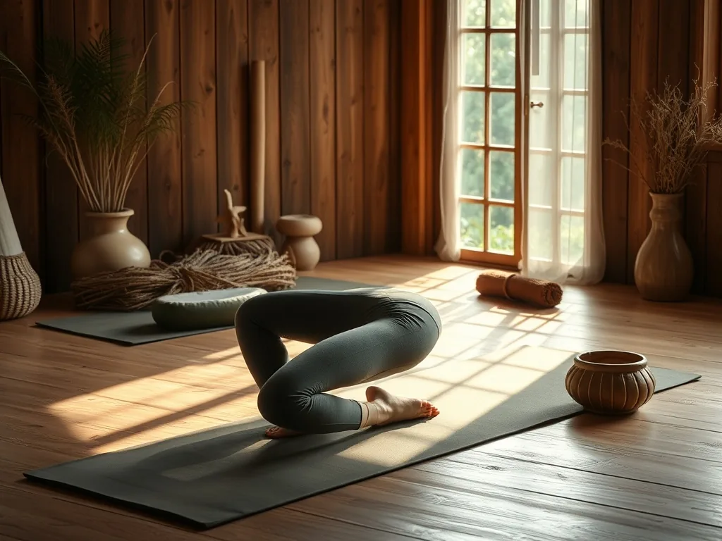 Une femme enceinte en tenue souple pratique une posture de yoga à quatre pattes sur un tapis, dos à l'horizontale, dans un