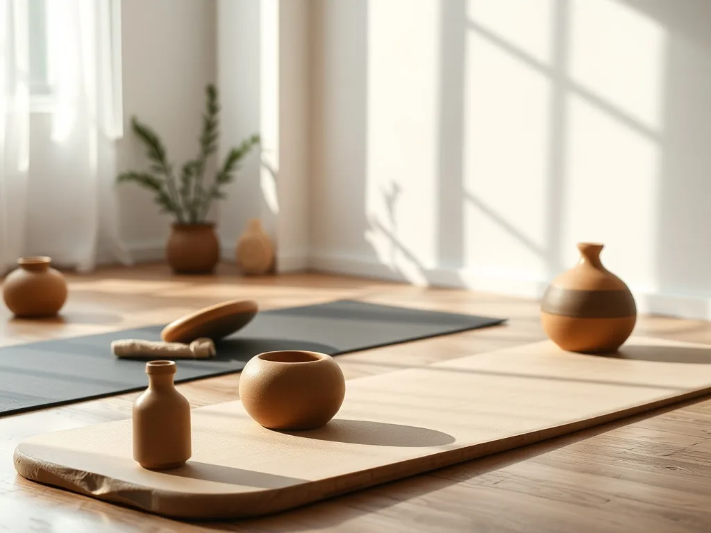 Une femme assise en tailleur sur un tapis de yoga devant un écran d'ordinateur, concentrée sur une vidéo de yoga pour