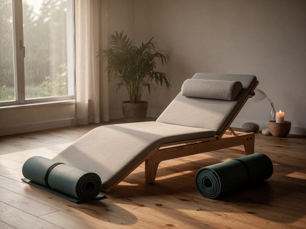 Une femme assise sur une chaise dans un salon lumineux, les mains posées sur les genoux, le dos droit dans une posture de