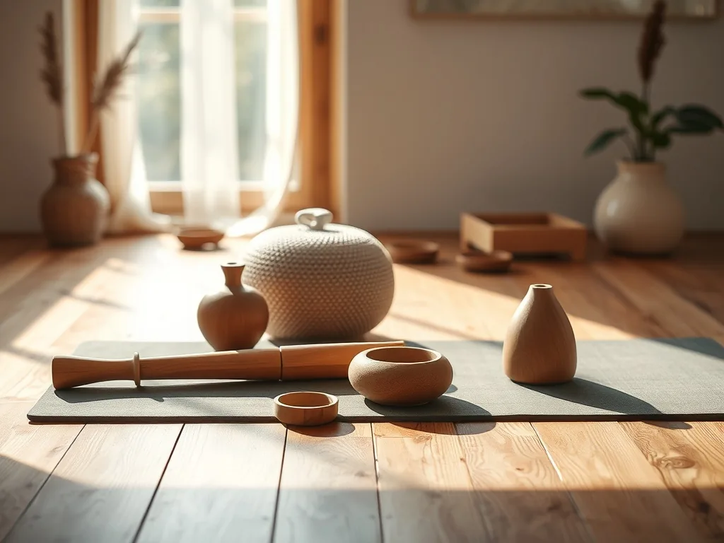 Une femme en tenue de sport réalise une posture de yoga vinyasa sur un tapis dans un salon lumineux. Le mouvement est